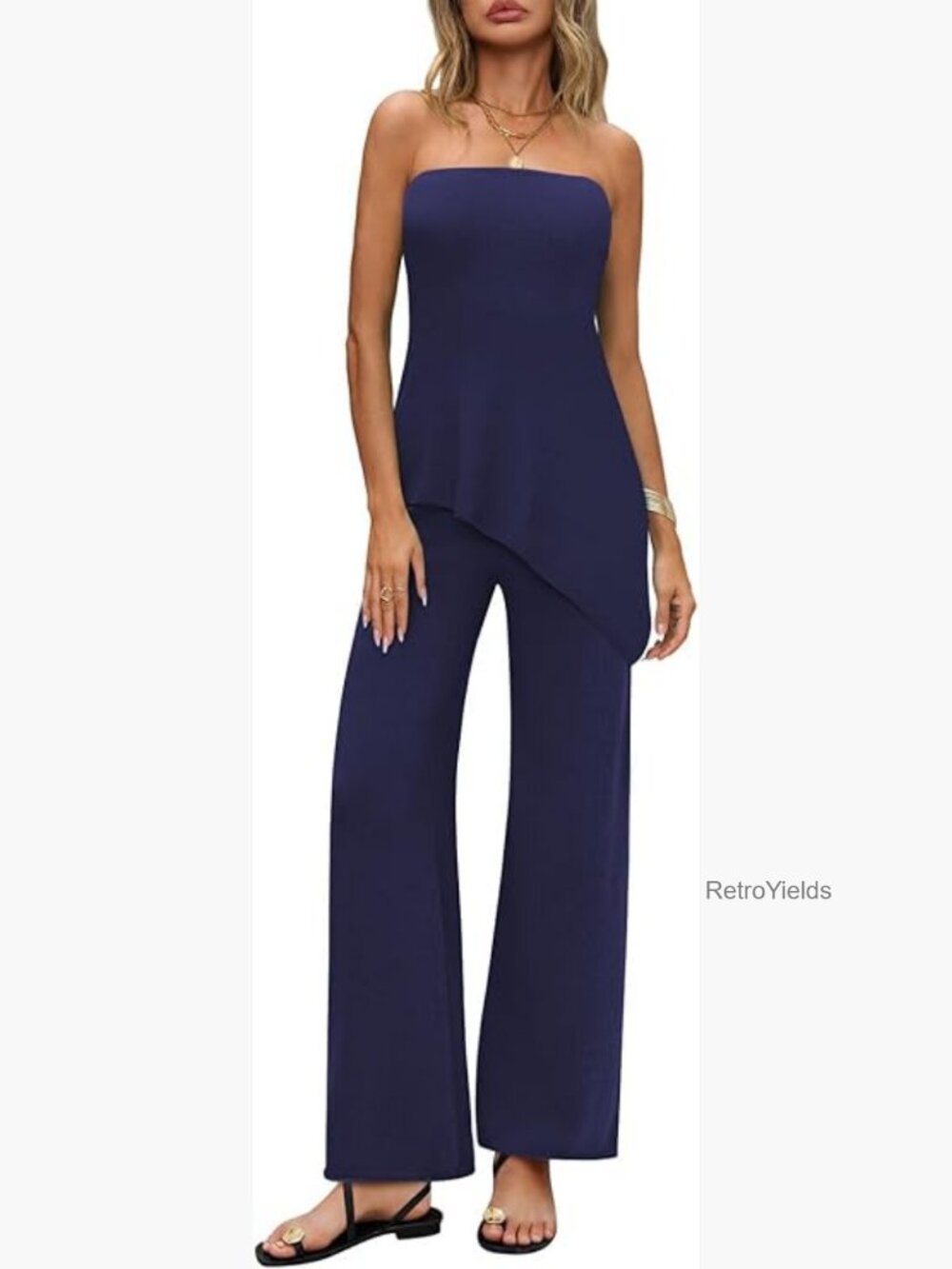 2 Piece Knit Lounge Set Tube Top Wide Leg Pants Travel Outfit